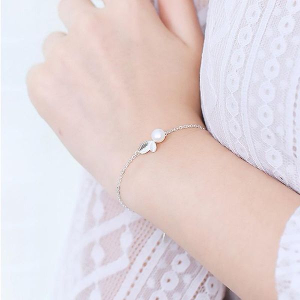 

korean fashion silver plated charm bracelet leaf & pearl resizable for women party girlfriend gift jewelry qxb46 bracelets, Golden;silver