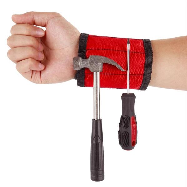 

adjustable magnetic wristband hand wraps toolkit electrician tool 3 rows 6 magnets with strong red for home repair storage bags