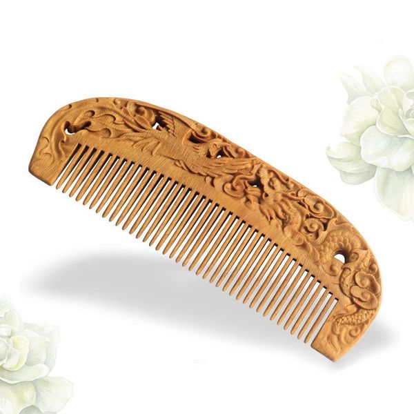 

hair brushes natural sandalwood wood comb anti-static exquisite double sided carved wooden birthday gift for girlfriend ma, Silver