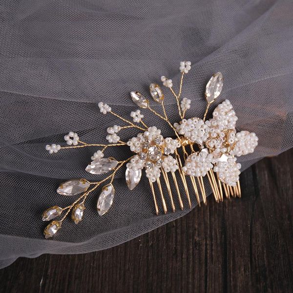 

hair clips & barrettes 1 double flower bride comb jewelry headpieces full bead inlaid side combs bridal decorative accessories for girl, Golden;silver