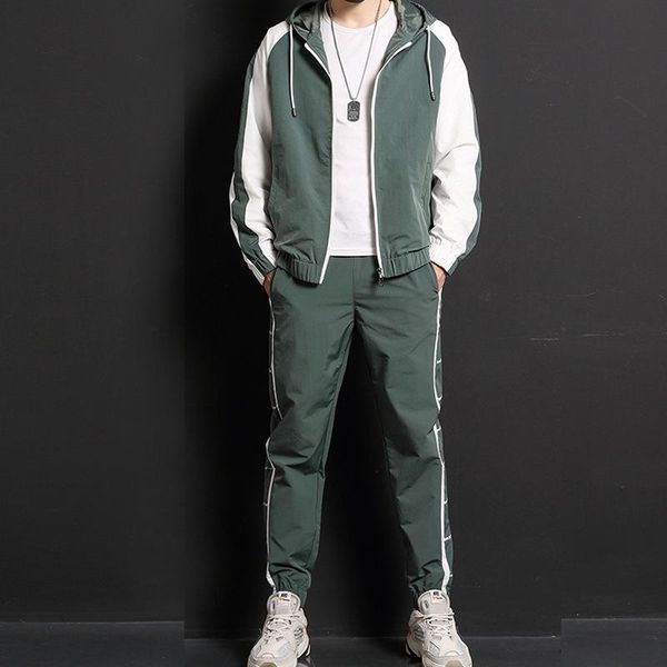 

men's tracksuits 2021 men casual sets zipper patchwork mens hip hop streetwear suit male jacket and pants clothing, Gray