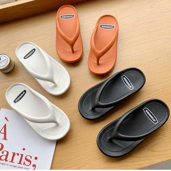 

luxury slippers flip flop women's republic of korea 2021 summer simple couple holiday beach sho men's large thick soled sandals, Black