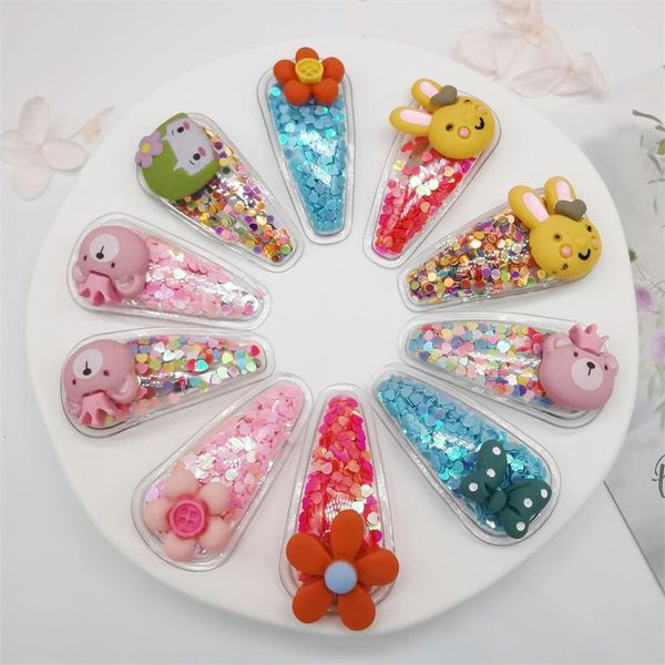 

hair accessories 10pcs cartoon shining barrettes clip quicksand infant hairpins girl children girls sequins hairpin, Slivery;white