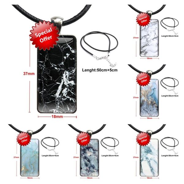 

pendant necklaces marble coque for women men fashion glass cabochon necklace steel color choker rectangle kids, Silver