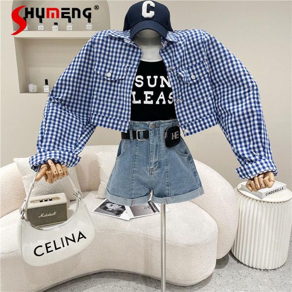 

women's jackets 2021 summer fashion plaid loose thin short coat for ladies all-matching turn-down collar long sleeve jacket female, Black;brown