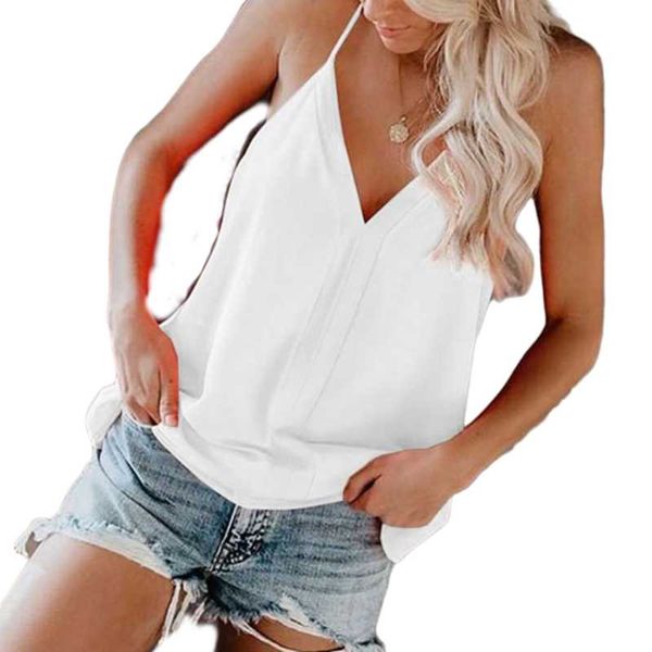 

summer ladies out wear simple solid color sleeveless v-neck women's casual comfortable camisole female tank tanks & camis, White