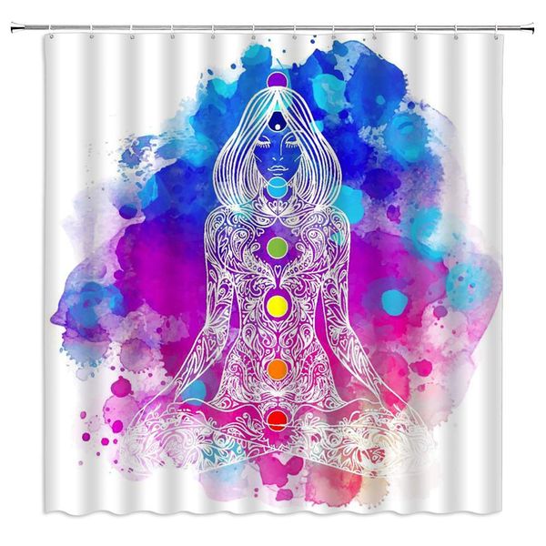 

mandala shower curtain woman in meditation on watercolor background,70x70 inch polyester fabric bathroom accessories curtains