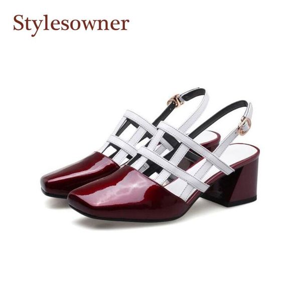 

stylesowner chic lady early summer sandal shoe gladiator squared toe fashionable 6cm block heel single shoes party sandals, Black
