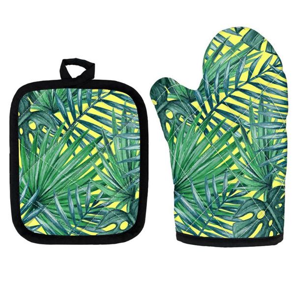 

oven mitts tropical plants palmtree printed kitchen microwave gloves baking accessories anti- flexible cooking for bbq