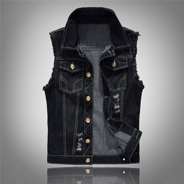 

men's punk riveted svels denim et, double pocket vt, slim, charming figure, soft and comfortable coat, Black;white