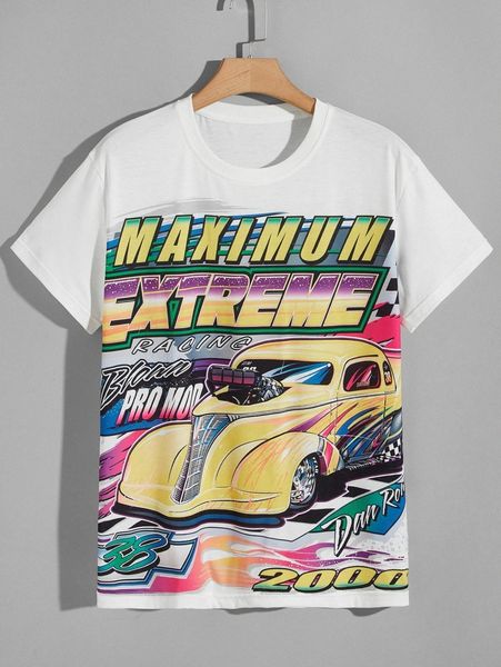 

men car & letter graphic tee 72og#, White;black