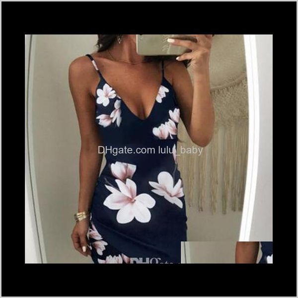 

casual dresses clothing apparel drop delivery 2021 womens sleeveless floral strappy v neck vestido bodycon evening party clubwear short, Black;gray