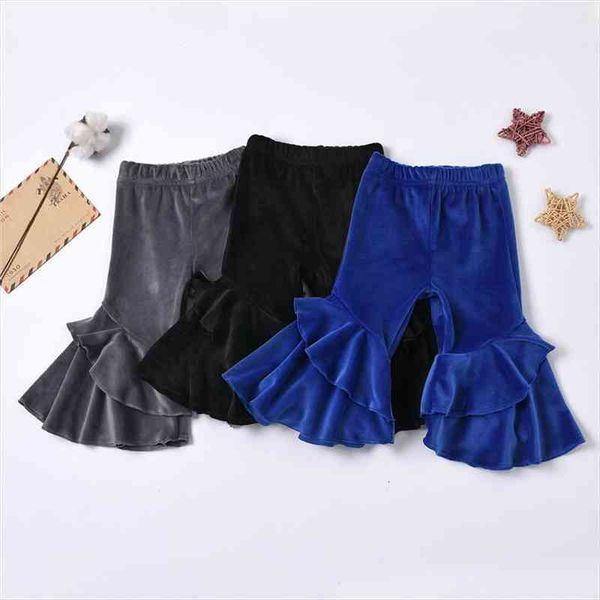 

kids flared trousers, solid color high waist velvet trousers bell bottomed pants for spring fall, gray black blue 0 3years