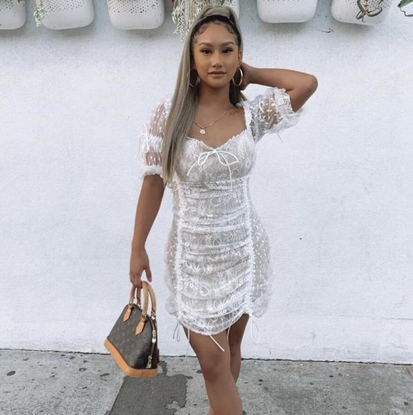 

dresses women autumn short sleeve lace white mini bodycon bandage designer elegant evening party vestido, Black;gray