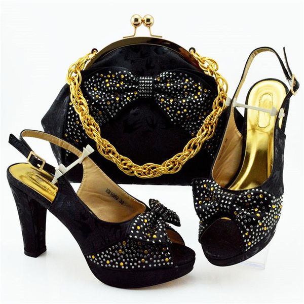 

dress shoes nigerian elegant high-heeled with matching bag set for party 2021 woman pumps 10cm and, Black