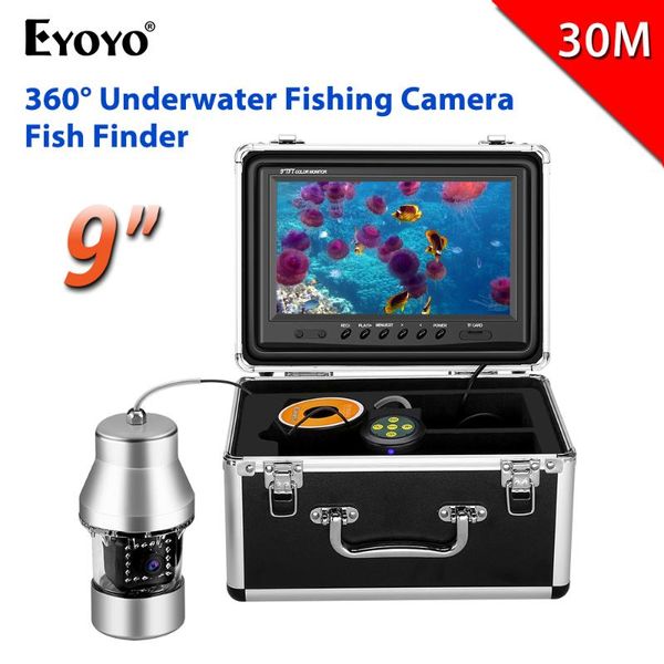 

fish finder eyoyo ef360 9"dvr recorder 30m underwater fishing video camera ip68 waterproof 18 leds 360 degree rotating