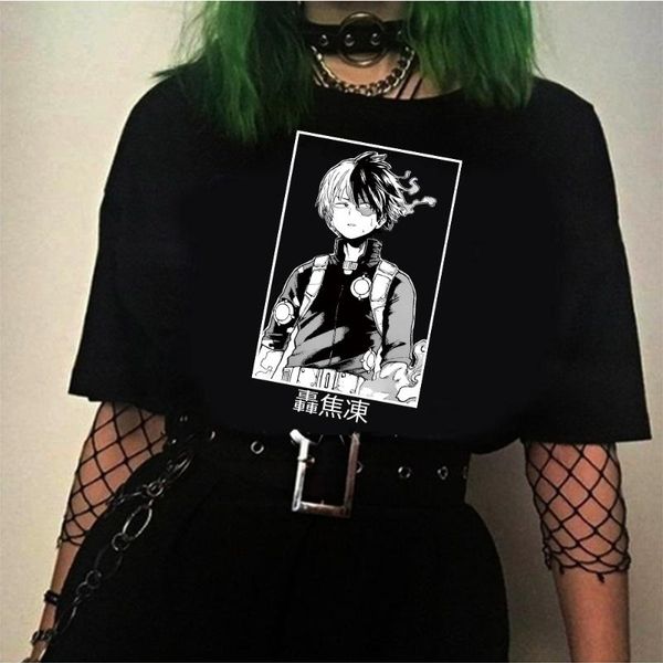 

women's t-shirt shouto todoroki shirt my hero academia summer fashion kawaii short sleeve, White