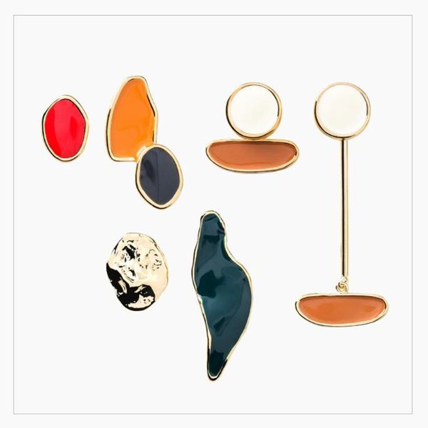 

stud 2021 minimalist irregular geometric colorful enamel earrings for women vintage asymmetric gold small earring, Golden;silver