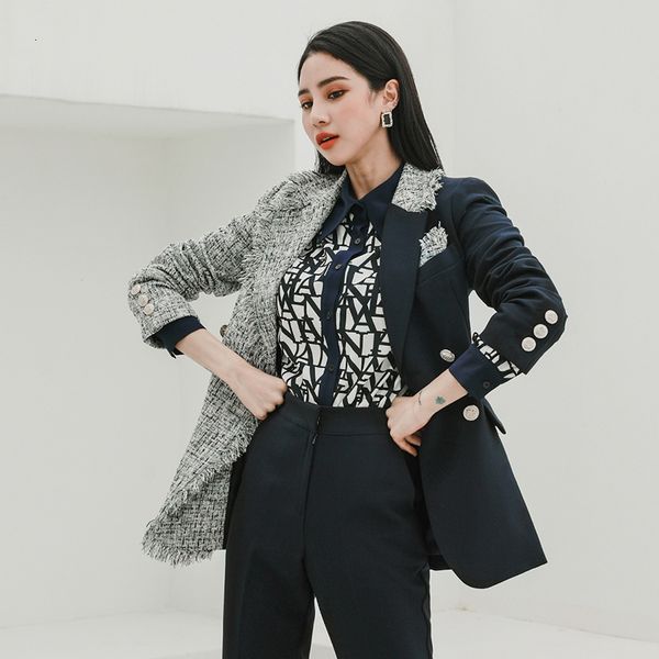 

arrival fashion work double-breasted blazer long pants personality stylish pant suits, White