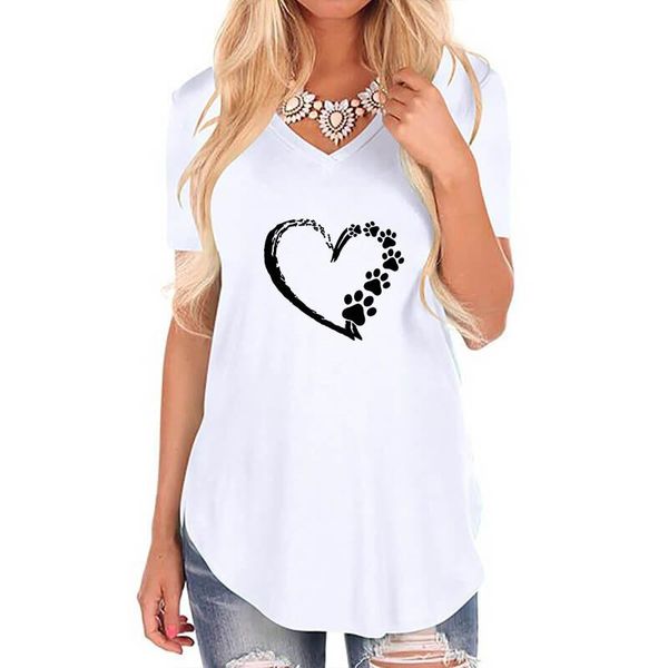 

women's t-shirt heart broken cartoon letter print loose tshirt female harajuku v neck vintage women animal lover gift casual, White