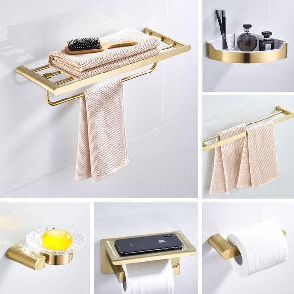 

bathroom accessories set towel rack bar toilet brush holder corner shelf tissue bath hardware brushed gold accessory