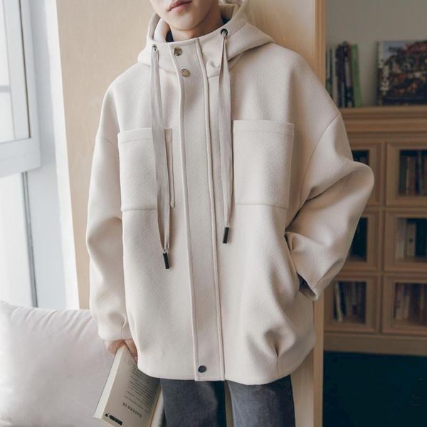 

men's hoodies & sweatshirts fonekie handsome hooded woolen jacket autumn winter men youth korean trend loose casual thick coat mens clo, Black