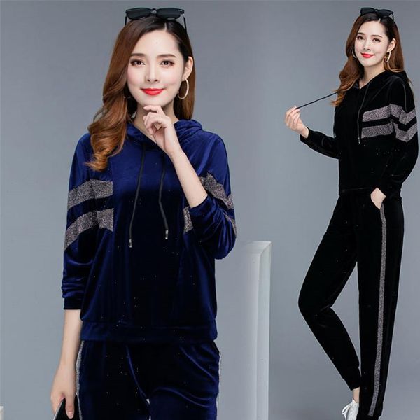 

two piece set clothing:women tracksuits pants big plus size xl~5xl elastic velvetfemale sports suits, Gray