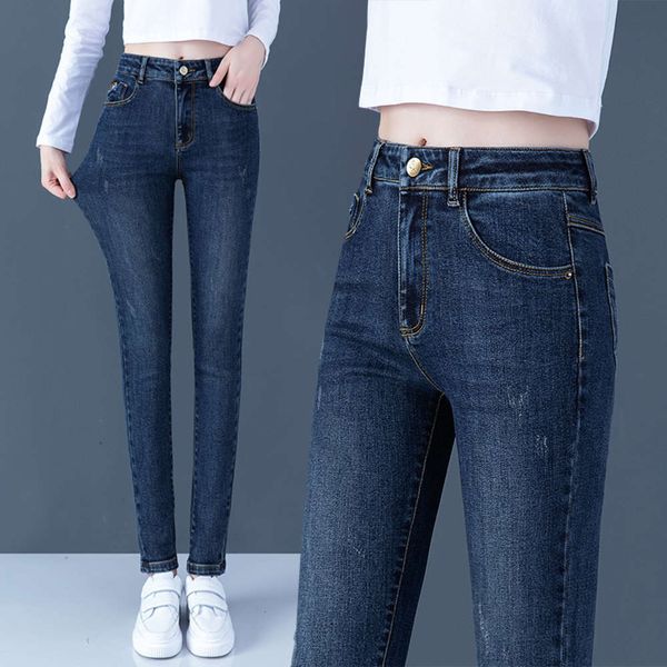

women's high waist and small leg pants spring summer fashion dark blue pencil