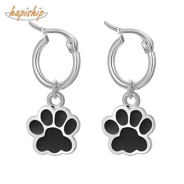 

hoop & huggie hapiship fashion stainless steel footprints princess pendant 15mm round earring for women everyday jewelry dj313, Golden;silver