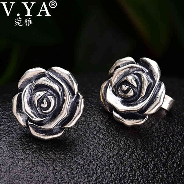 

vintage style 925 sterling silver rose flower stud earring fashion boucle d'oreille women fine jewelry 210325, Golden;silver