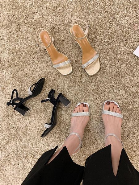 

fashion womens shoes 2021 female sandal block heels bling luxury girls chunky beige clear high bright summer comfort b sandals, Black