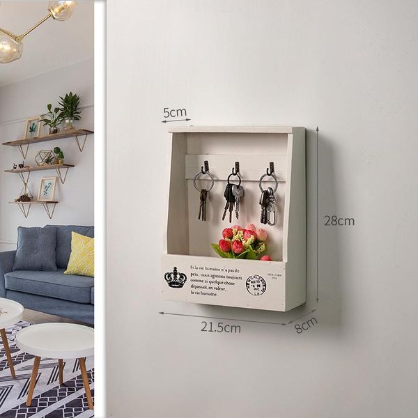 

hooks & rails key box retro wooden cabinet wall mounted shelf storage creative household sorting debris decoration