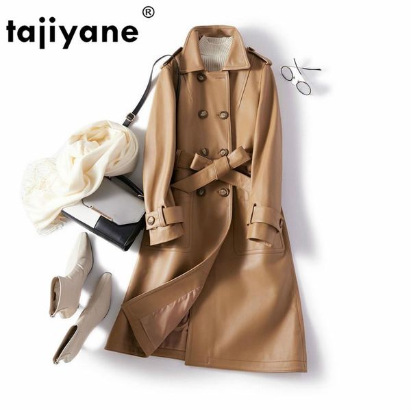 

women's leather & faux real women jacket genuine autumn winter sheepskin coat 2021 long coats 19611wpy114, Black