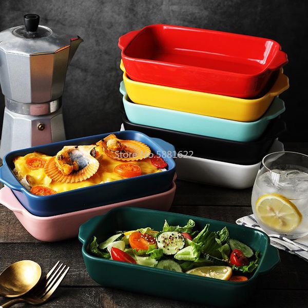 

dishes & plates 600ml nordic solid rectangle ceramic dinner plate double ears heat resistant porcelain cheese baking salad fruit tray