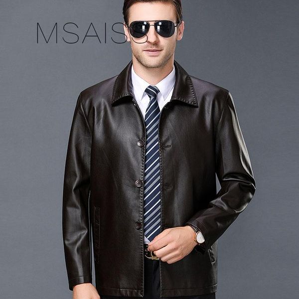 

men's fur & faux msaiss men leather jacket winter keep warm outerwear black slim business style coats mens jackets