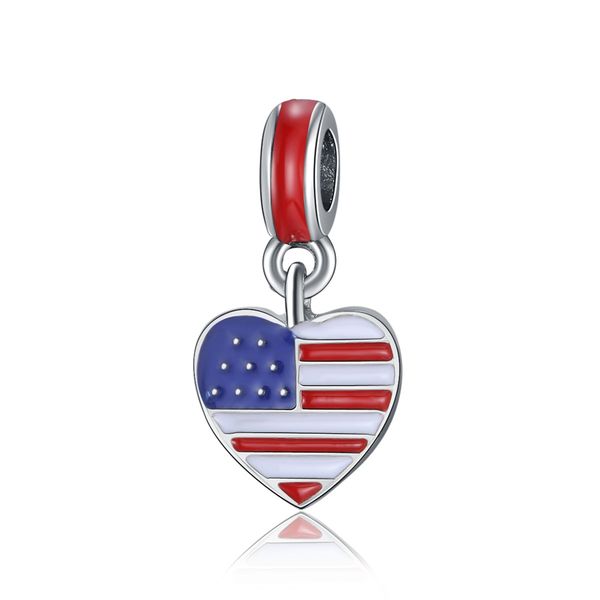 Fit Pandora Charme Pulseira Europeia Prata Encantos A bandeira americana espaçador grânulos estrelas e listras cadeia de cobra diy para mulheres pulseira colar de jóias