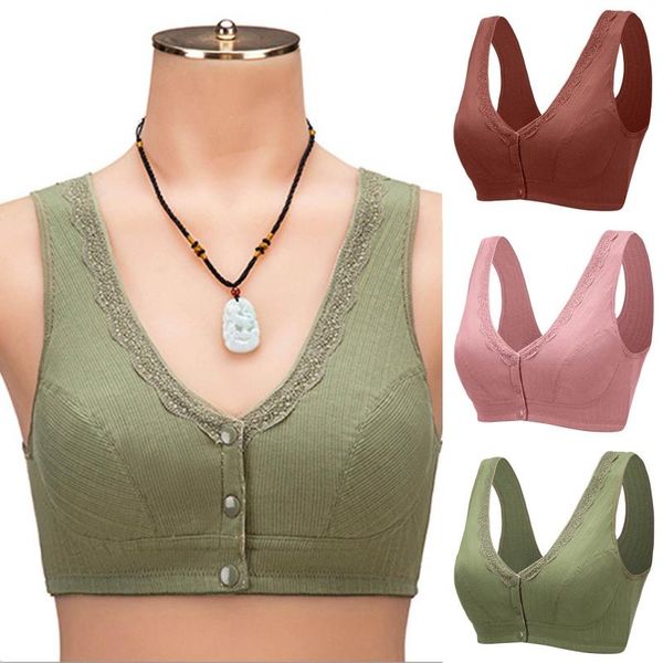 

camisoles & tanks seamless bra with pads women's casual solid button front buckle wireless ventilation vest push up brassiere, Black;white