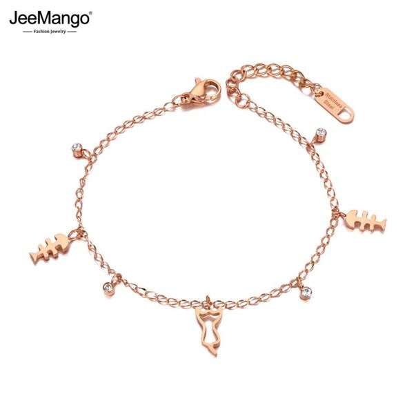 

charm bracelets jeemango trendy titanium stainless steel fish & cat for women bohemia cz crystal party bracelet jewelry jb20211, Golden;silver