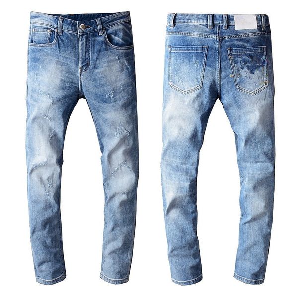 Neueste Auflistung Herren-Designer-Jeans, modisch, gerade, schwarz, drapiert, Biker-Jeans mit schmalem Bein, Luxushose, Distressed-Hose, Top-Qualität, US-Größe 29–40