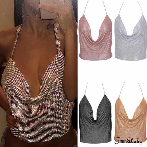 

newly fashion 8 style women tanks sleeveless strapless sequined solid loose backless, White
