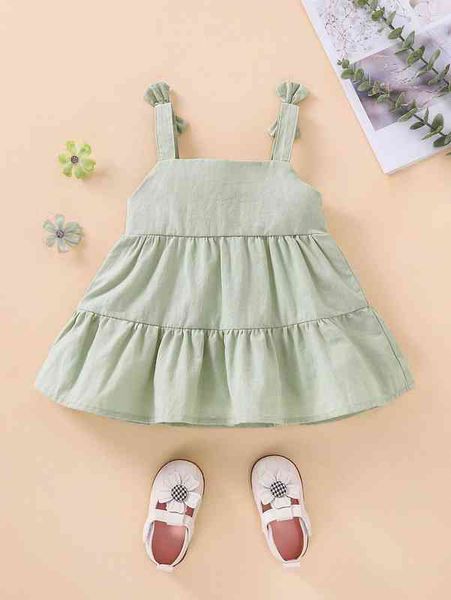

baby ruffle hem bow shoulder cami dress she, Red;yellow