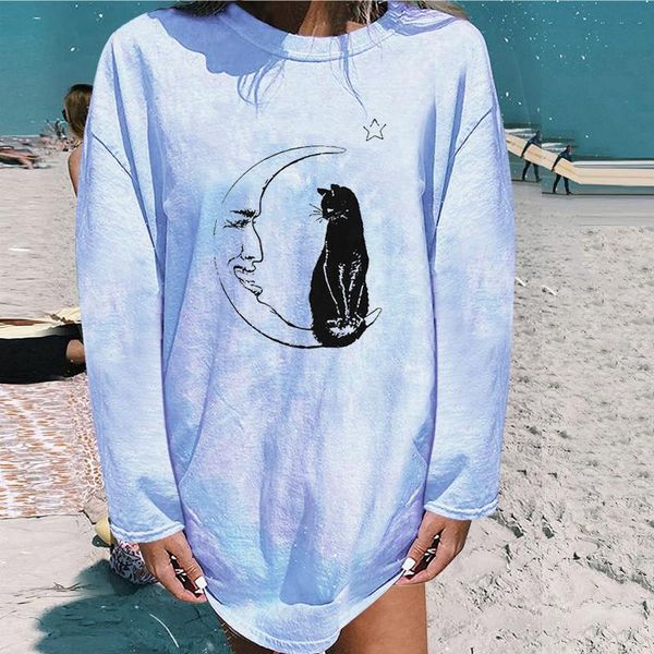 

women's hoodies & sweatshirts kawaii y2k women autumn winter long sleeve casual loose 2021 round neck tie-dye moletom, Black