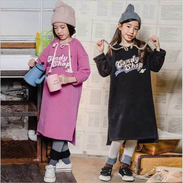 

girl's dresses winter drawstring korean style cotton padded dress big girls baby children's printed long-sleeved casual, Red;yellow