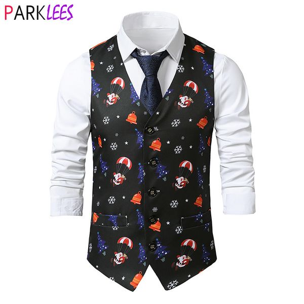 Cute Santa Claus Imprimir Mens Mens Contos Merry Christcoat Homens Xmas Festa De Prom Traje Vests Cosplay Homens Roupas 2XL 220225