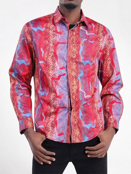

cloudstyle men snakeskin print button up shirt e315#, White;black