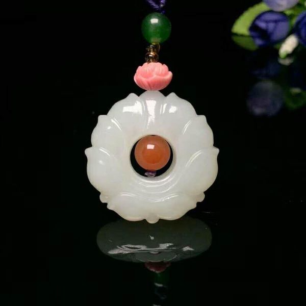 

lockets h6#hetian jade lotus pendant, Silver