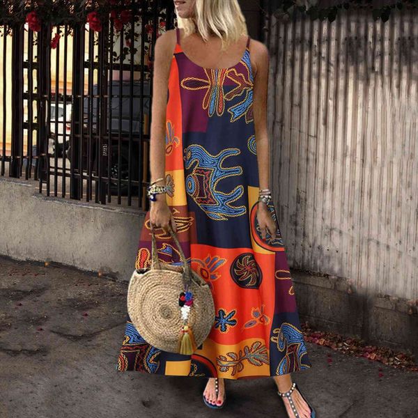 

harajuku plus size print daily womens dresses casual sleeveless bohemian o neck maxi vestidos elegantes para mujer, Black;gray