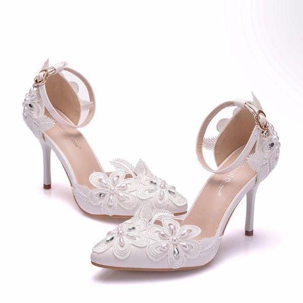 

dress shoes high heels white lace rhinestone wedding pumps stiletto pointed banquet single women's plus size 41,42 9 cm, Black