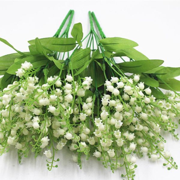 

decorative flowers & wreaths 7 branch white artificial lily of the valley flower gift silk fake bouquet for home office wedding party decor