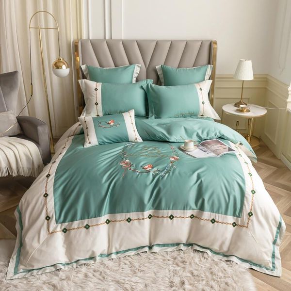 

bedding sets luxury french style satin embroidery egyptian cotton duvet cover bed linen fitted sheet pillowcases bedclothes home textiles